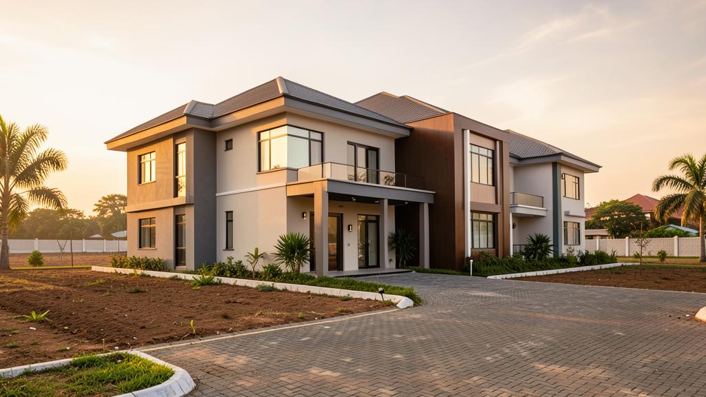 Modern luxury house and land in Abuja at golden hour